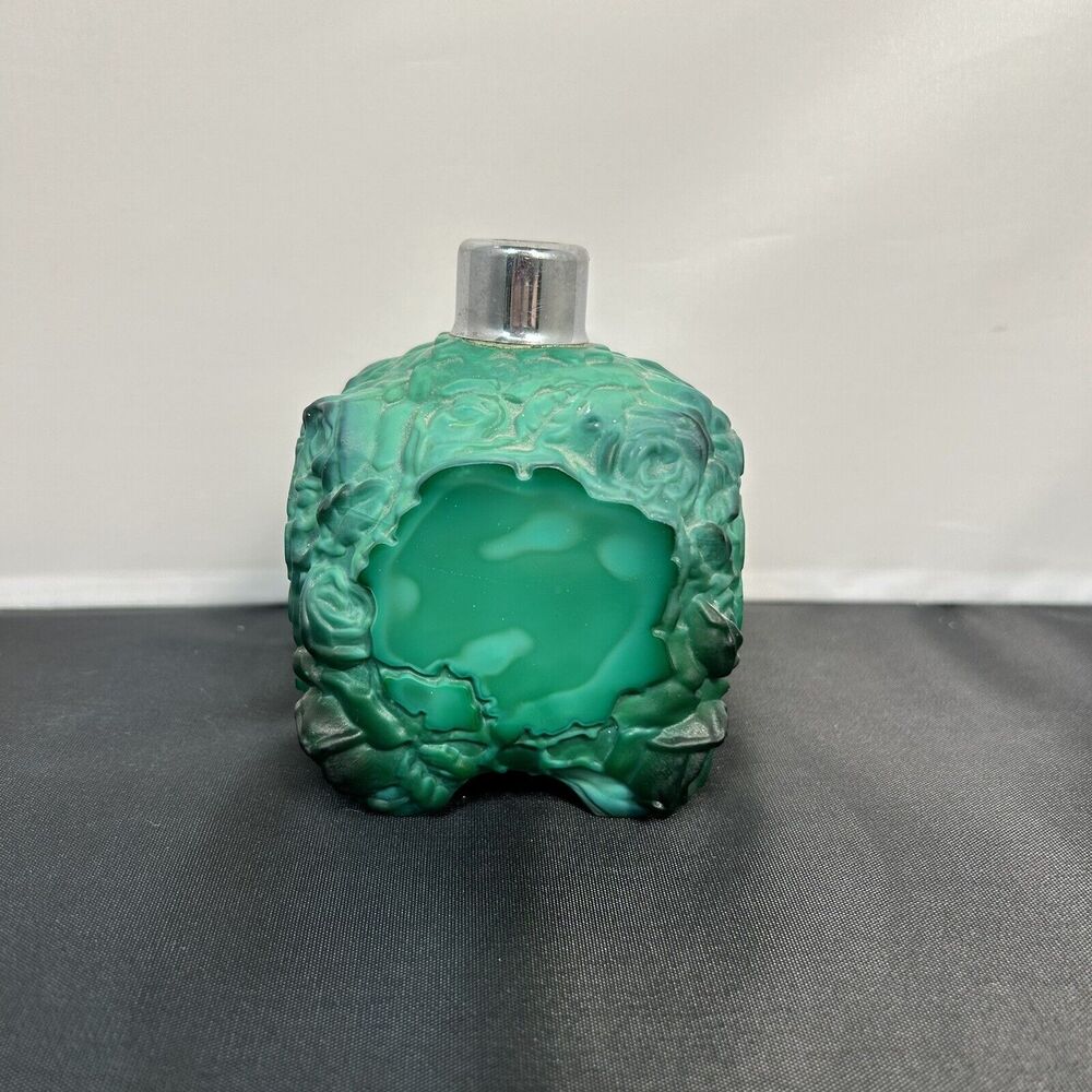 Vintage Bohemian Art Deco Jade Malachite Glass Perfume Bottle Schlevogt No Stopr